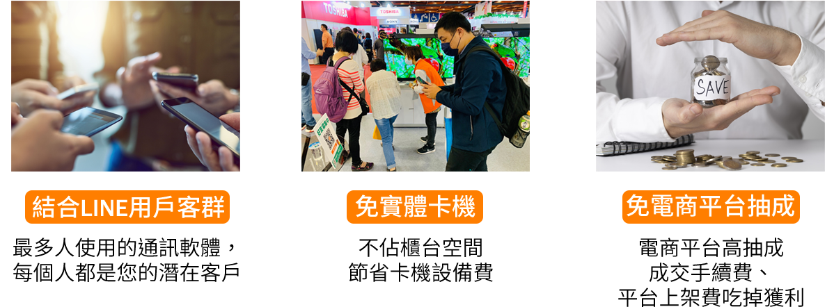 數位鎏LINE數位支付，結合LINE用戶客群，免實體卡機，免電商平台抽成費用